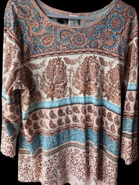 Boho Paisley Printed Women's Top in Peach & Turquoise - Blair